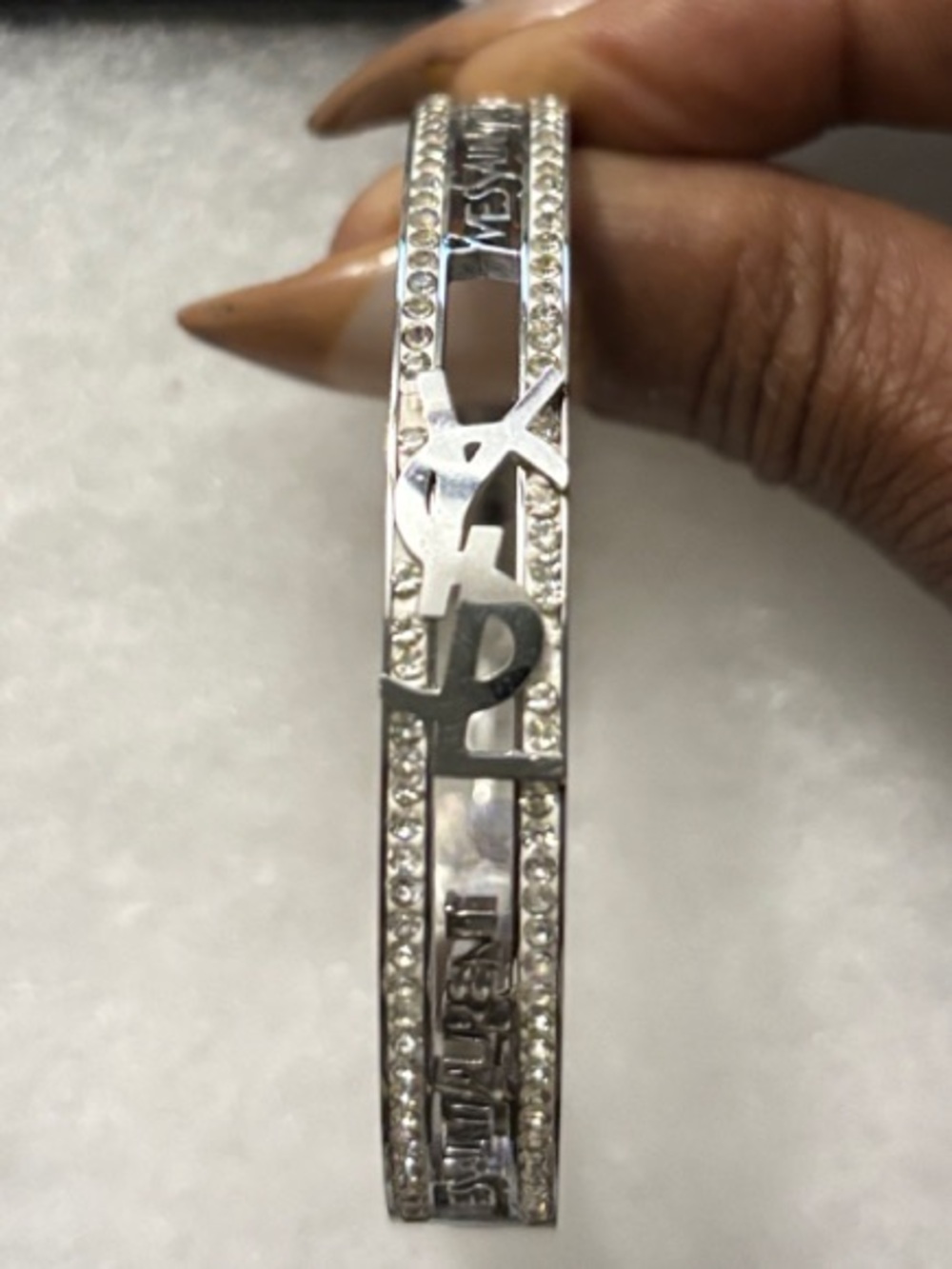 YSL Silver-Tone & Diamond Bangle Bracelet